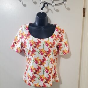 ESCADA Floral Stretch Scoop-Neck Top — Size 40 (Fits M/L)